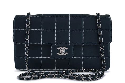 chanel single flap with contrast stitching|Chanel fabric flap.